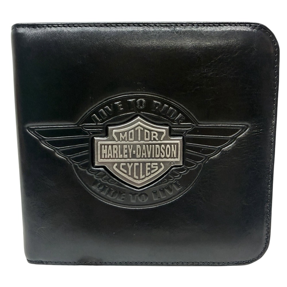 Harley-Davidson Live To Ride Leather 24 CD Wallet Case Black Zip Organizer NIB